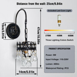 Vrygle 1Pcs Vintage Crystal Wall Sconce Lamp Teardrops Pendant Wall Vanity Lighting Fixture - thumbnail 2