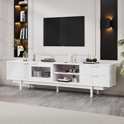 Modern Tv Stand With 2 Doors, 2 Drawers And Open Shelf, White - image 1