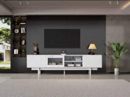 Modern Tv Stand With 2 Doors, 2 Drawers And Open Shelf, White - thumbnail 9