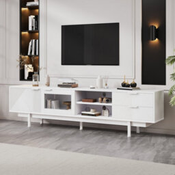 Modern Tv Stand With 2 Doors, 2 Drawers And Open Shelf, White - thumbnail 1