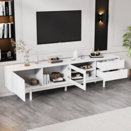Modern Tv Stand With 2 Doors, 2 Drawers And Open Shelf, White - thumbnail 2