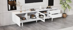 Modern Tv Stand With 2 Doors, 2 Drawers And Open Shelf, White - thumbnail 4