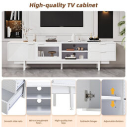 Modern Tv Stand With 2 Doors, 2 Drawers And Open Shelf, White - thumbnail 7
