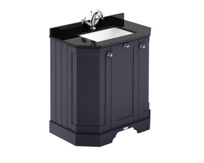 Hudson Reed Floor Standing 3-Door Angled Vanity Unit With 1 Tap Hole Black Marble Top & Basin, Twilight Blue, 786X470mm - image 1