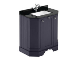 Hudson Reed Floor Standing 3-Door Angled Vanity Unit With 1 Tap Hole Black Marble Top & Basin, Twilight Blue, 786X470mm