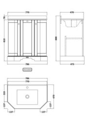 Hudson Reed Floor Standing 3-Door Angled Vanity Unit With 1 Tap Hole Black Marble Top & Basin, Twilight Blue, 786X470mm - thumbnail 5