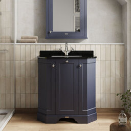 Hudson Reed Floor Standing 3-Door Angled Vanity Unit With 1 Tap Hole Black Marble Top & Basin, Twilight Blue, 786X470mm - thumbnail 2