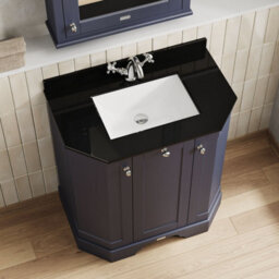Hudson Reed Floor Standing 3-Door Angled Vanity Unit With 1 Tap Hole Black Marble Top & Basin, Twilight Blue, 786X470mm - thumbnail 3