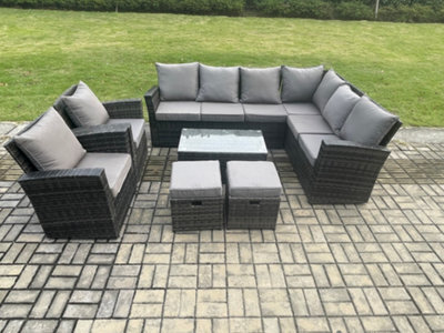 Fimous 10 Seater High Back Outdoor Garden Furniture Set Rattan Corner Sofa Set With Rectangular Coffee Table 2 Small Footstools - image 1
