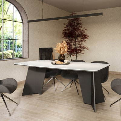 Furneo Monza, White Marble Effect, Modern Extending Dining Table, 156Cm To 206Cm - image 1
