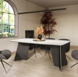 Furneo Monza, White Marble Effect, Modern Extending Dining Table, 156Cm To 206Cm - thumbnail 1