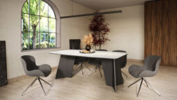 Furneo Monza, White Marble Effect, Modern Extending Dining Table, 156Cm To 206Cm - thumbnail 2