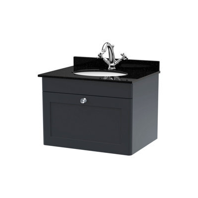 Balterley Swynnerton Traditional 1 Drawer Wall Hung Vanity Unit With Marble Basin, Dark Grey, 600mm - image 1