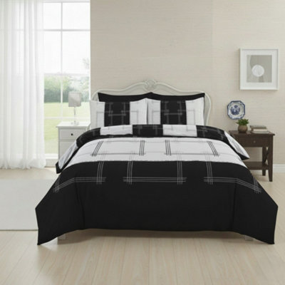 Patchwork Duvet Cover Set Vintage Style Bedding Matching Pillowcases Black - image 1