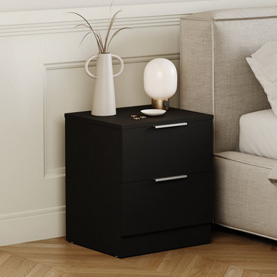 Lassic Vida Designs Trega Black 2-Drawer Bedside Chest Stylish & Compact Space-Saving Nightstand (H)410mm X (W)390mm X (D)280mm - image 1