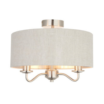 GoodHome Ayshire Traditional Fabric & Metal Nickel Effect 3 Lamp Ceiling Light - image 1