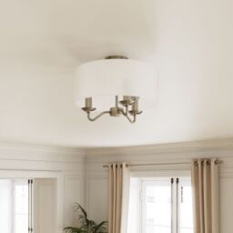 GoodHome Ayshire Traditional Fabric & Metal Nickel Effect 3 Lamp Ceiling Light - thumbnail 6