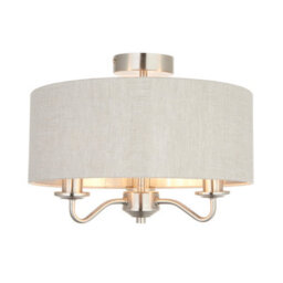 GoodHome Ayshire Traditional Fabric & Metal Nickel Effect 3 Lamp Ceiling Light