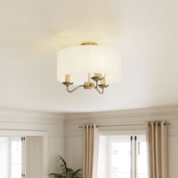 GoodHome Ayshire Traditional Fabric & Metal Nickel Effect 3 Lamp Ceiling Light - thumbnail 2