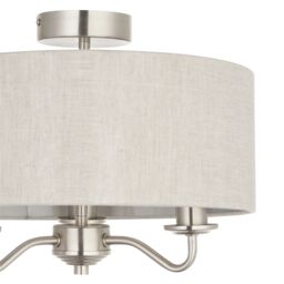 GoodHome Ayshire Traditional Fabric & Metal Nickel Effect 3 Lamp Ceiling Light - thumbnail 4