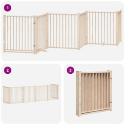 Walplus Wood Dog Gate With Door Foldable 6 Panels 480 Cm Poplar Wood - thumbnail 6