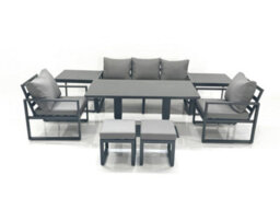 Fimous Outdoor Aluminium Garden Furniture Set With Adjustable Rising Lifting Dining Table Small Footstools 2 Side Tables Dark Grey - thumbnail 2