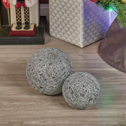 Urbn-Living Urbnliving 2 Pcs Led Light Up Christmas Balls Silver With Glitter Ornament Warm Fairy Lights Home Decor - thumbnail 2