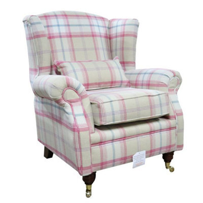 Wing Chair Original Fireside High Back Armchair P And S Balmoral Sorbet Check Real Fabric - image 1