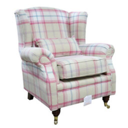 Wing Chair Original Fireside High Back Armchair P And S Balmoral Sorbet Check Real Fabric - thumbnail 1