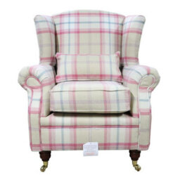 Wing Chair Original Fireside High Back Armchair P And S Balmoral Sorbet Check Real Fabric - thumbnail 2