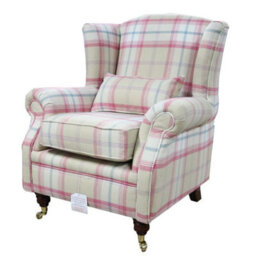 Wing Chair Original Fireside High Back Armchair P And S Balmoral Sorbet Check Real Fabric - thumbnail 3