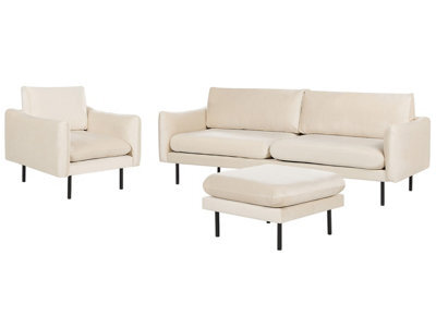 Beliani Living Room Set 5 Seater Vinterbro Velvet Light Beige With Ottoman - image 1