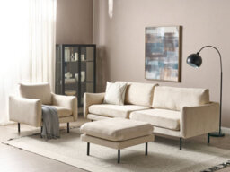 Beliani Living Room Set 5 Seater Vinterbro Velvet Light Beige With Ottoman - thumbnail 2