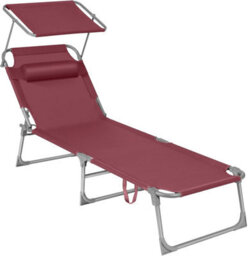Songmics Folding Lounger, Sun Bathing Deck Chair With Adjustable Backrest, Sun Visor For Poolside Or Garden, Red - thumbnail 9