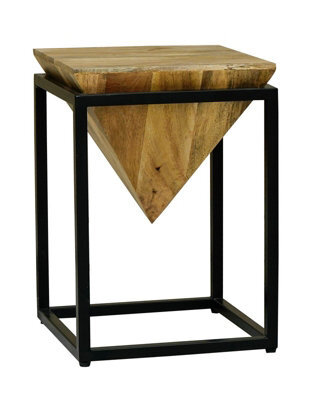 Buttercup Farm Ravi Iron Base Solid Wood Diamond Stool - Small - Mango Wood/iron - L35 X W35 X H49 Cm - Light Finish - image 1