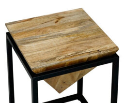 Buttercup Farm Ravi Iron Base Solid Wood Diamond Stool - Small - Mango Wood/iron - L35 X W35 X H49 Cm - Light Finish - thumbnail 3