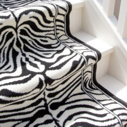 Loomed Black White Zebra Cut To Measure Stair Carpet Runner 60Cm Wide - thumbnail 3