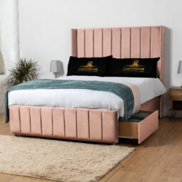 UKBEDFURNITURE Arizona Pink Plush Wingback Divan Bed Base With 54 Inch Headboard - No Storage - thumbnail 2