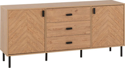Seconique Leon 2 Door 3 Drawer Sideboard Medium Oak Effect Metal Legs - image 1