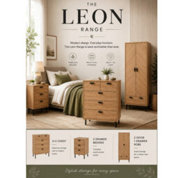 Seconique Leon 2 Door 3 Drawer Sideboard Medium Oak Effect Metal Legs - thumbnail 9