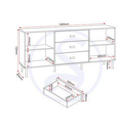 Seconique Leon 2 Door 3 Drawer Sideboard Medium Oak Effect Metal Legs - thumbnail 8