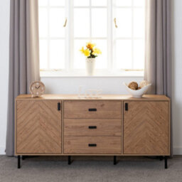 Seconique Leon 2 Door 3 Drawer Sideboard Medium Oak Effect Metal Legs - thumbnail 5