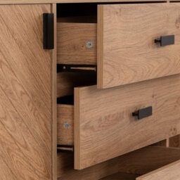 Seconique Leon 2 Door 3 Drawer Sideboard Medium Oak Effect Metal Legs - thumbnail 7