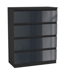 Urbn-Living Urbnliving 90Cm Tall 4 Drawer High Gloss Bedside Chest Of Drawers With Smooth Metal Runner Black & Grey - thumbnail 2