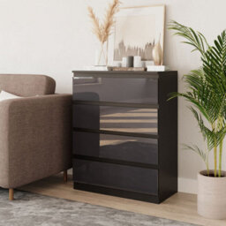 Urbn-Living Urbnliving 90Cm Tall 4 Drawer High Gloss Bedside Chest Of Drawers With Smooth Metal Runner Black & Grey