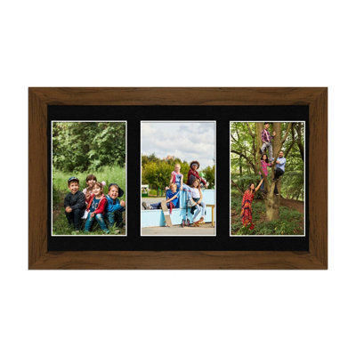 AK Frames 40X20Cm Walnut Modern Multi Photo Frame With Black Mount - Holds 3 Apertures (3X) 6X4 Photos - image 1