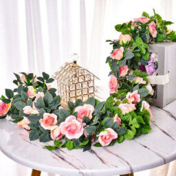Artificial Rose Vine Garland, Fake Silk Flowers, Hanging Roses, Rose Foliage Plants For Wedding Arch Arrangement (2 Pieces, Pink) - thumbnail 2