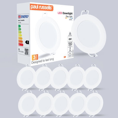 Paul Russells Led Round Panel Ceiling Lights, 6W 550 Lumens, Spotlights, Ip20, 6500K Day Light, Pack Of 10 - image 1