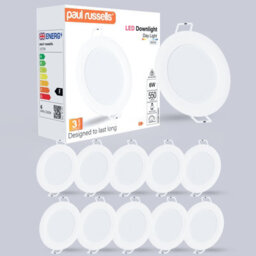 Paul Russells Led Round Panel Ceiling Lights, 6W 550 Lumens, Spotlights, Ip20, 6500K Day Light, Pack Of 10 - thumbnail 1