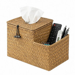 Woven Square Tissue Basket, Tissue Box Holder With Fits Standard Tissue Boxes - thumbnail 1